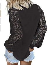 Round Neck And Long Sleeve Lace Stitching Shirt